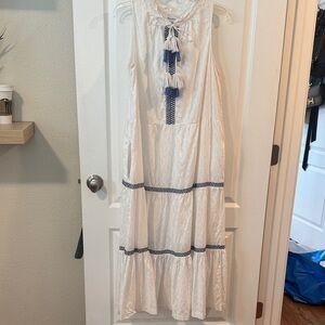 Tommy Bahama White Dress with Blue Tassels